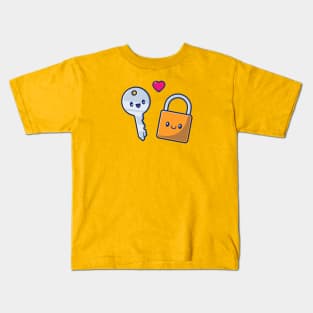 Cute Couple of Padlock And Key Vector Icon Illustration Kids T-Shirt